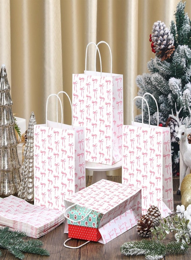 Kolldenn 16 Pcs Coquette Pink Bow Paper Gift Bags Women Valentine Galentine Birthday Favor Goodie Candy Bags with Handles for Bridal Engagement Baby Shower Party Supplies - Image 3